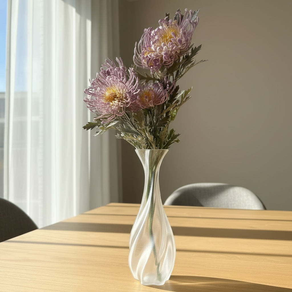 Silky Spiral Vase – Tall 3D Printed Sculptural Decor